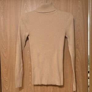Moda International Beige Ribbed Turtleneck Sweater
